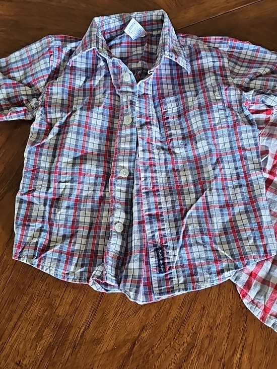 Plaid Gingham Button Down Short Sleeve Toddler Boys 2T Baby 2 Pc Shirt Set Prep - Picture 2 of 5